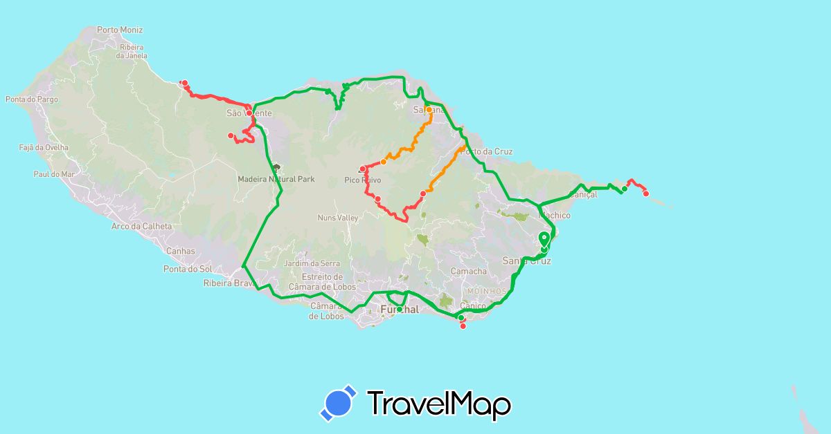 TravelMap itinerary: bus, hiking, hitchhiking in Portugal (Europe)